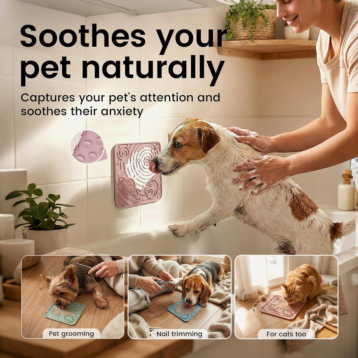 Lick Mat for Dogs&Cats, Space Pattern, Small, 2Pcs, Brick Red&Coral