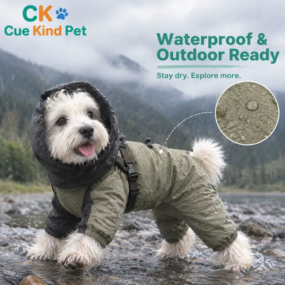 Cuekind Waterproof Fleece-Lined Dog Winter Coat with Built-In Harness, Rainproof Outdoor Cold Weather Walking Clothes for Small-Medium Dogs