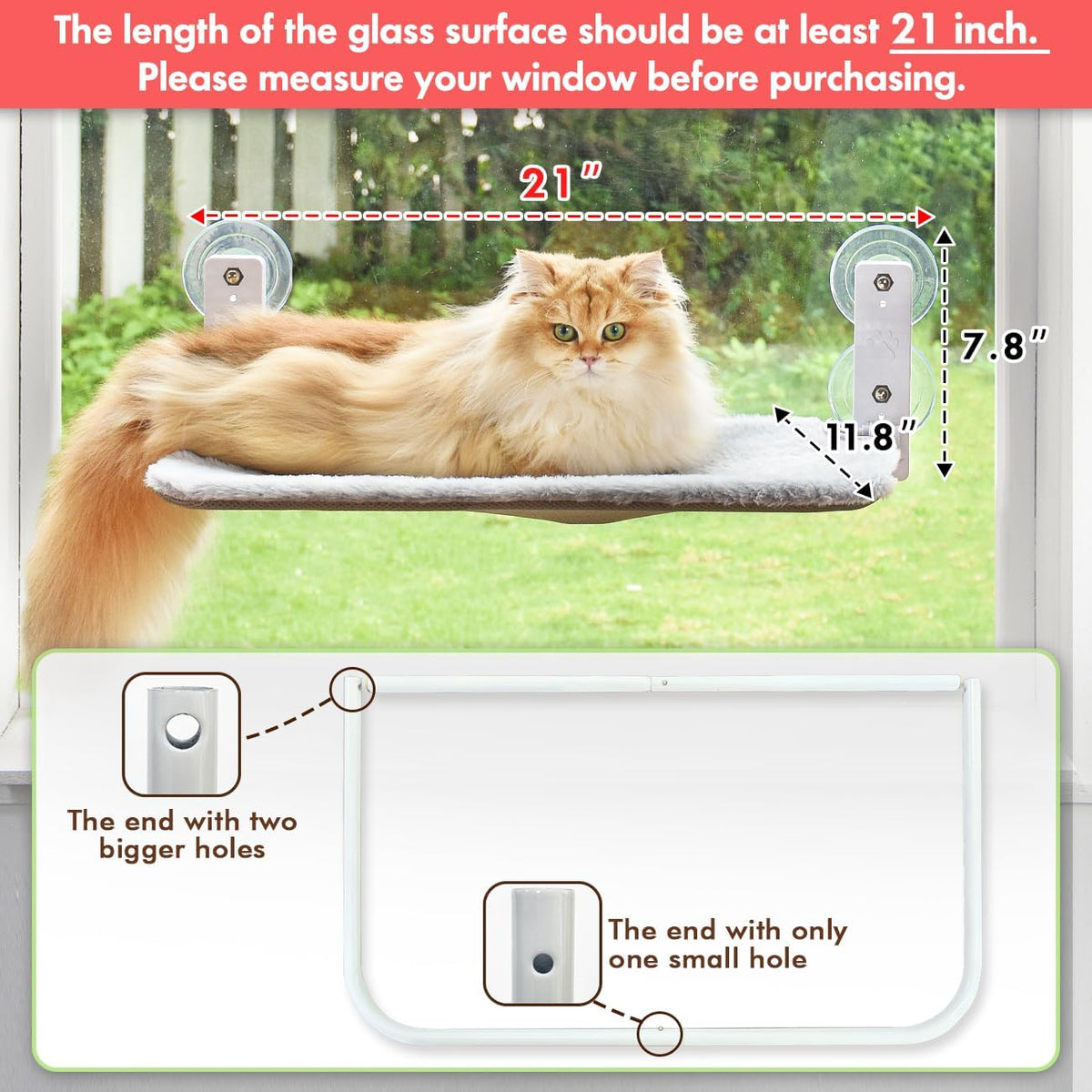 Foldable Cat Window Perch with Metal Frame, S Gray