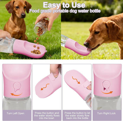 2-in-1 Portable Dog Water Bottle & Bowl with Food Container