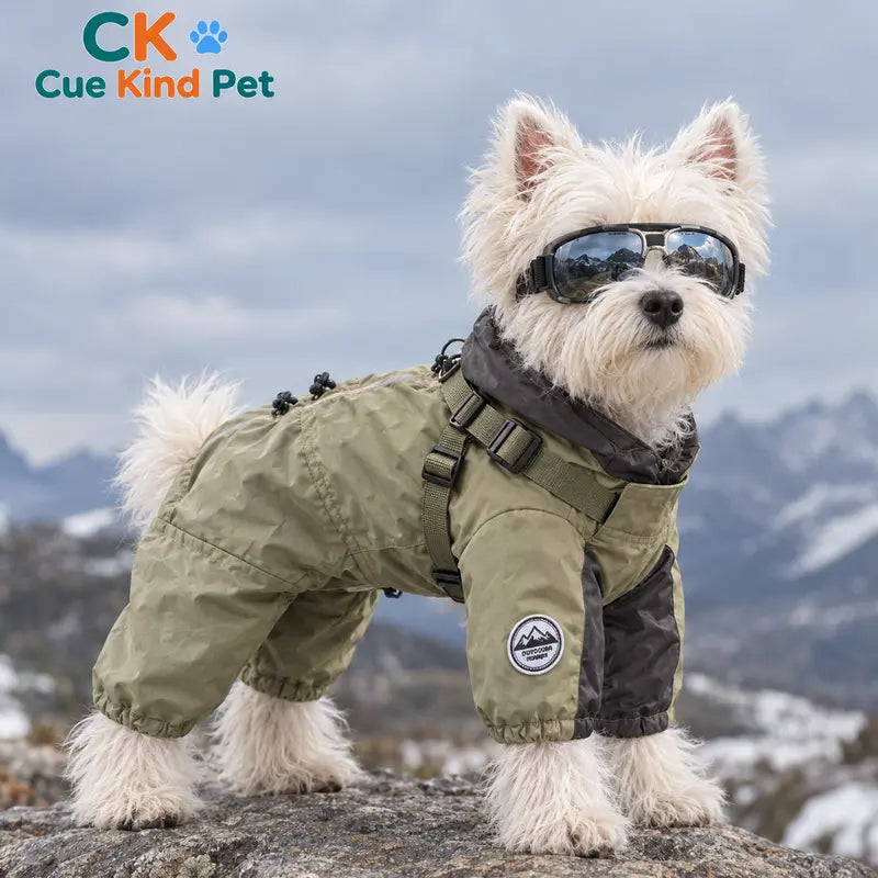 Cuekind Waterproof Fleece-Lined Dog Winter Coat with Built-In Harness, Rainproof Outdoor Cold Weather Walking Clothes for Small-Medium Dogs