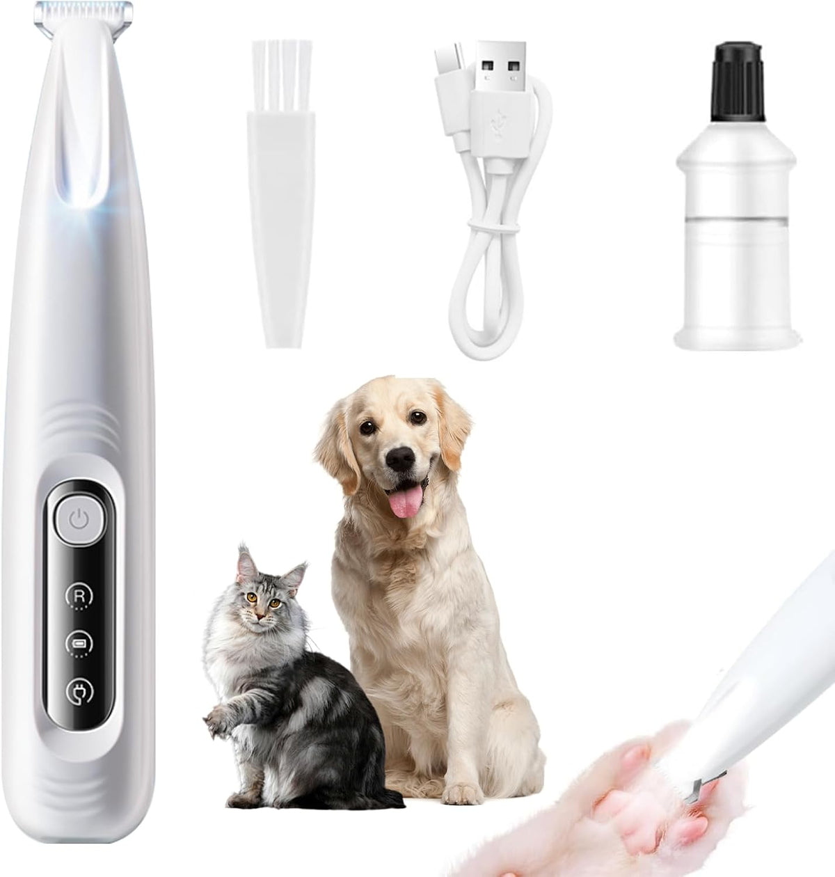 Pet Mini Trimmer: New Rechargeable Low Noise Wireless Dog Paw Trimmer with LED Light for Paw Hair, Ears, Face, Hips and Eyes, Grooming Instruments for Cats and Dogs (Trimmer)