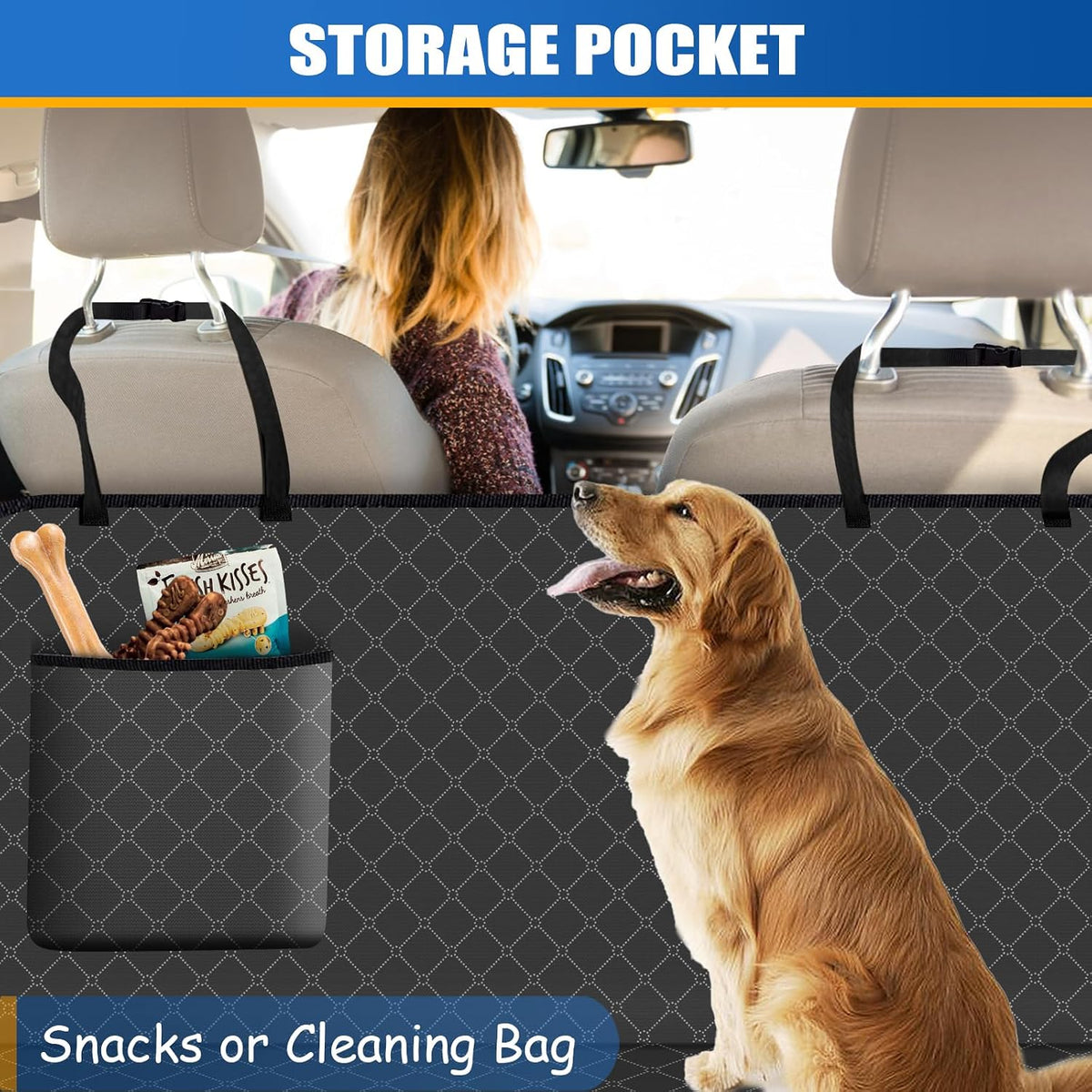 Dog Car Seat Cover for Back Seat with Storage Pocket Seat Covers for Cars