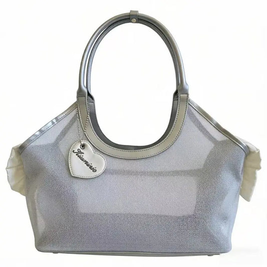 French Retro Mesh & Synthetic Leather Pet Carrier Bag for Small Dogs-Cats, 400G Lightweight Handheld Open Top Fabric Carrier with Solid Trim, Breathable for Cooling Airflow, Black-Silver-Coffee Options, Ideal for Coffee Outing & Daily Stroll