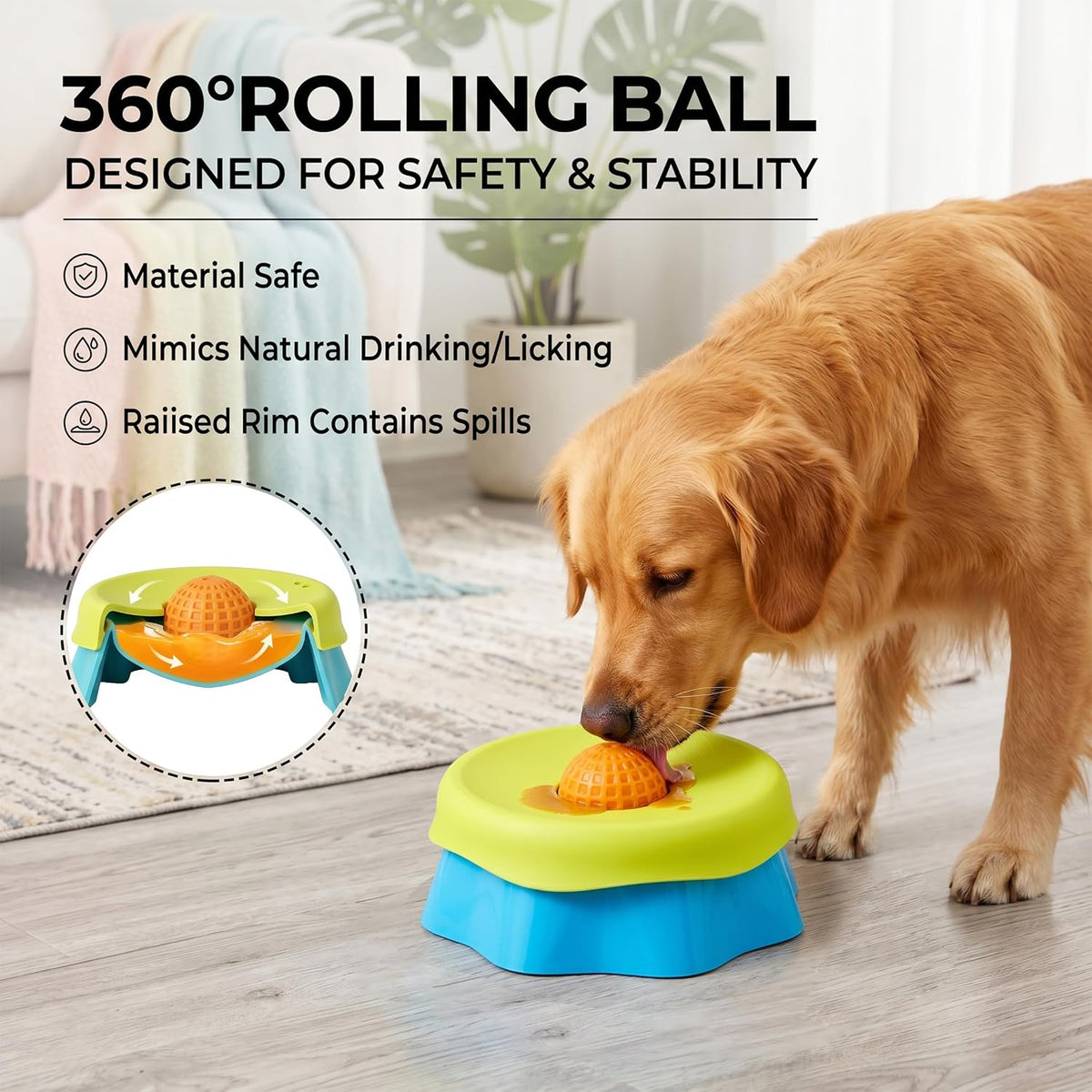Slow Feeder Dog Bowl with Interactive Rolling Balls