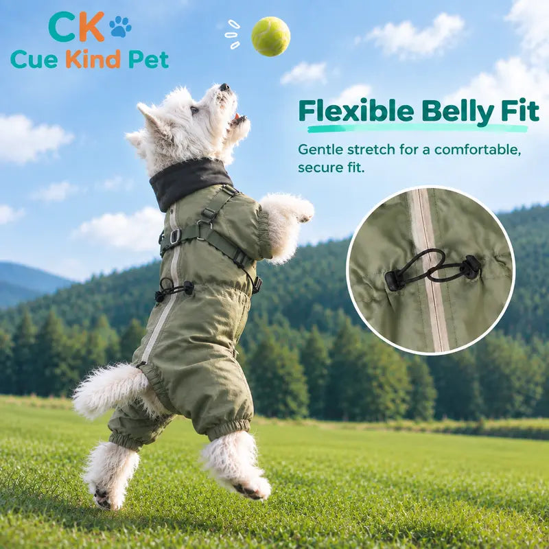 Cuekind Waterproof Fleece-Lined Dog Winter Coat with Built-In Harness, Rainproof Outdoor Cold Weather Walking Clothes for Small-Medium Dogs
