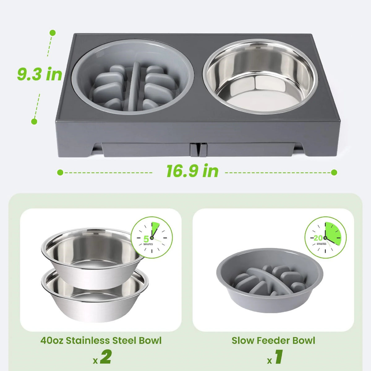 Adjustable Elevated Dog Bowls with Slow Feeder (5 Heights)