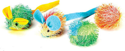 Stringy Mice & Balls - Catnip Cat Toys, Interactive, Colorful Plush Toys, Fun for Cats and Kittens to Bat and Chase, Boredom Buster - 2 Mice, 2 Balls