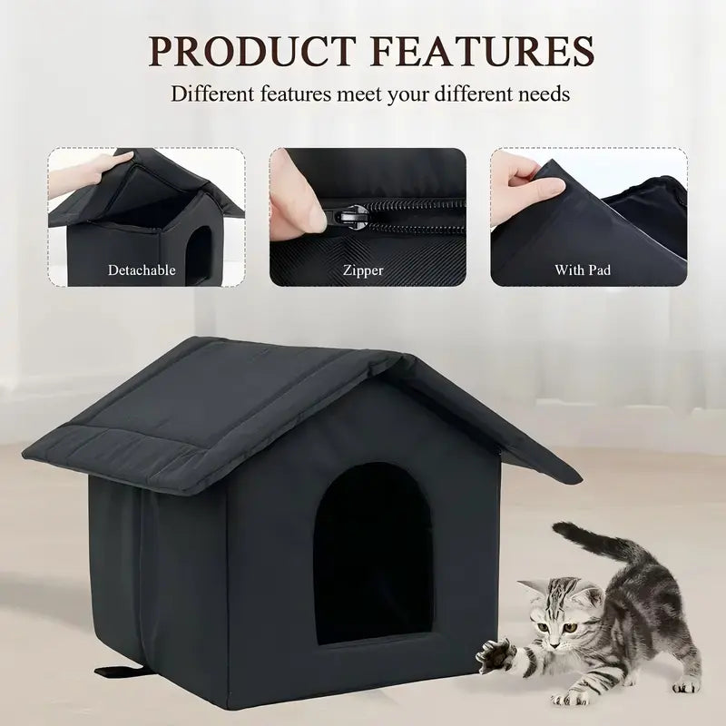 Outdoor Insulated Waterproof Foldable Cat & Dog House - All-Weather Secure Shelter, Machine Washable Tent Bed, Pet Furniture Machine Washable Houses