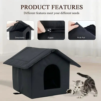 Outdoor Insulated Waterproof Foldable Cat & Dog House - All-Weather Secure Shelter, Machine Washable Tent Bed, Pet Furniture Machine Washable Houses