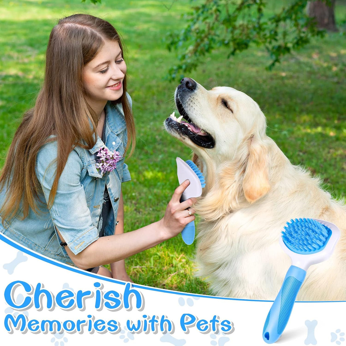 Silicone Dog Bath Brush with Non Slip Handle, Blue, 7.5 Inch